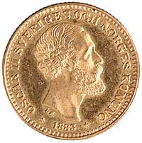 Oskar II 1872-1907, 10 koron 1883, Sztokholm, Ahlström 30 b, Fr. 94 a, złoto, 4,48 g