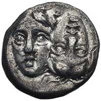 MEZJA- Istros, drachma IV w. pne, Aw: Głowy dwóch młodzienców obrócone o 180 stopni, Rw: Orzeł mor..