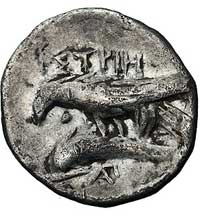MEZJA- Istros, drachma IV w. pne, Aw: Głowy dwóch młodzienców obrócone o 180 stopni, Rw: Orzeł mor..
