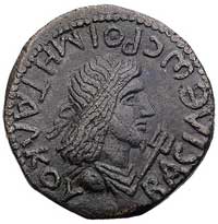 KRÓLESTWO BOSPORU, Remetalkes 131-154, sesterc (48 uncji), Aw: Głowa króla z długimi włosami w pra..