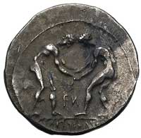 PAMFILIA- Aspendos, stater 370-333 pne, Aw: Dwaj zapaśnicy, Rw: Procarz w prawo, z prawej triskele..
