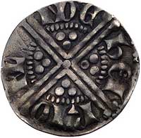 Henryk III 1216- 1272, denar, Aw: Głowa w koronie na wprost, z lewej berło, napis w otoku, Rw: Krz..