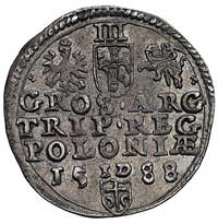 trojak 1588, Olkusz, odmiana z popiersiem króla jak na trojakach z tarczą 4-polową, ale na rewersi..