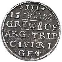 trojak 1588, Ryga, odmiana napisu PO D LI, Kurp. 2488 R2, Gum. 1448, ciemna patyna