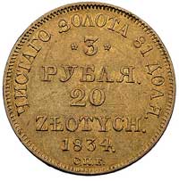 3 ruble = 20 złotych 1834, Petersburg, Plage 299, Fr. 111, złoto, 3.91 g