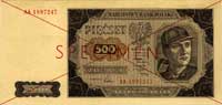 500 złotych 1.07.1948, seria AA 1897247, SPECIMEN , Miłczak 140b, Pick 140