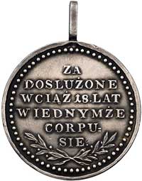 medal za długoletnią służbę autorstwa J. F. Holzhaeussera około 1772 r., Aw: Pod koroną królewską ..