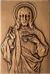 Serce Chrystusa- autorstwa St. Rufina Koźbielewskiego 1926 r.; Półpostać Chrystusa z gorejącym ser..