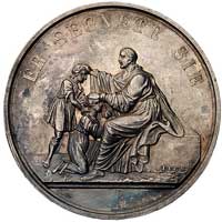 medal religijny autorstwa Loosa- pamiątka bierzmowania, Aw: Siedzący Chrystus a przed nim dzieci, ..