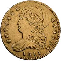 5 dolarów 1811, Filadelfia, odmiana z wysoką cyfrą 5, Fr. 132, złoto, 8.46 g, bardzo rzadkie