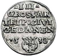 trojak 1538, Gdańsk, odmiana napisu PRVS, Kurp. 513 R1, Gum. 571, ładnie zachowany
