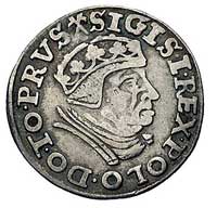 trojak 1539, Gdańsk, korona królewska bez krzyżyka, napis PRVS, Kurp. 518 R1, Gum. 572, patyna