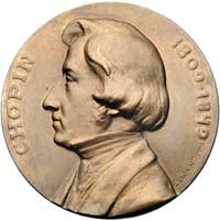 Fryderyk Chopin- medal jednostronny autorstwa Lewandowskiego 1909 r.; Popiersie w lewo i napis CHO..