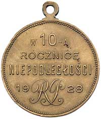 medal W 10 Rocznicę Niepodległości Rzeczpospolitej Polskiej 1928 województwo nowogrodzkie, mosiądz..