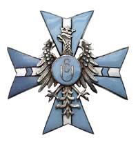 oficerska odznaka pamiątkowa 6 Pułku Ułanów Kaniowskich, trzyczęściowa, 52 x 52 mm, biały metal, e..