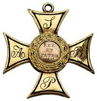 Krzyż Virtuti Militari IV klasa za stłumienie Powstania Listopadowego, krzyż z miedzi złocony grub..