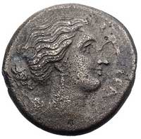 BAKTRIA- Agatokles 171-160 pne, AE-21, Aw: Głowa Dionizosa w prawo, Rw: Wiązka piorunów i napis po..