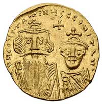 Konstans II 641-668, solidus, Aw: Popiersia Konstansa i Konstantyna IV na wprost, napis w otoku, R..