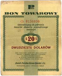 bon towarowy 20 dolarów, 1.01.1960, emitowany przez Bank PKO SA, Miłczak B8b, bardzo rzadki