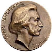 Adam Mickiewicz- medal autorstwa Wacława Szymanowskiego1898 r., Aw: Popiersie poety w prawo i napi..