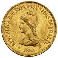 Republika 1889-, 20.000 reis 1893, Fr. 124, złoto, 17.90 g, wybito 4303 sztuki