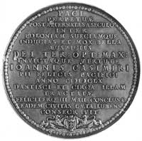 medal gdański z okazji zawarcia pokoju oliwskiego, 1660r., Aw: Na pierwszym planie zboże ze złożon..