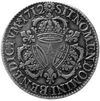 ecu 1712, Paryż, Aw: Popiersie w zbroi i peruce i napis, Rw: Trzy korony i wokół napis, Dav. 1324,..