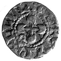 anonimowy denar po 1157, XII-XIII w., Aw: Dwugłowy orzeł i napis + VRBS VALENTIN I, Rw: Krzyż, w p..