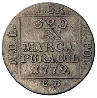 1 grosz srebrny 1779, Warszawa, Plage 228, nieznaczna wada blachy, rzadki