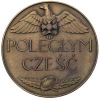 Poległym Cześć- medal autorstwa Mieczysława Lubelskiego 1920 r., Aw: Napis poziomy POLEGŁYM CZEŚĆ,..