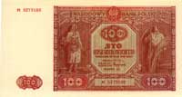 100 złotych 15.05.1946, seria M, Miłczak 129a, na górnym marginesie strony głównej ślad po kleju 