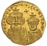 Konstans II 641-668, solidus, Konstantynopol, Aw: Popiersia Konstansa i Konstantyna IV na wprost, ..