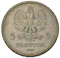 5 złotych 1930, Warszawa, Sztandar, Parchimowicz 115 a, na rewersie ślady żółto-brunatnej patyny