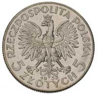 5 złotych 1933, Warszawa, Głowa Kobiety, Parchimowicz 116 c, piękne lustro, moneta z tzw. pierwsze..
