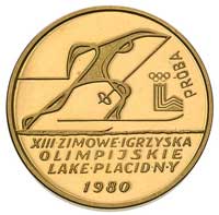 2000 złotych 1980, Lake Placid, Biatlonista, wypukły napis PRÓBA, Parchimowicz P-505, złoto, 8.03 g