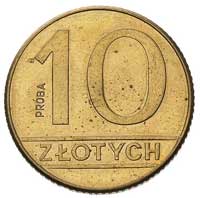 10 złotych 1989, na rewersie wypukły napis PRÓBA, Parchimowicz P-288 b, nakład nieznany, mosiądz 4..