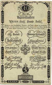 10 ryńskich 1806, Pick A 39, banknot obiegowy w zaborze austriackim, nominał między innymi w język..
