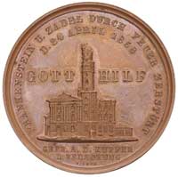 zniszczenie ratusza w Ząbkowicach Śląskich -medal autorstwa G. Loosa 1858 r., Aw: Ruiny spalonego ..