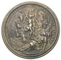 Emigranci Salzburscy- medal puszkowy 1732 r., Aw: Scena biblijna \Sen Jakuba, dwa anioły na drabinie