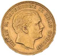 Milan Obrenowicz IV 1868-1889, 20 dinarów 1879/A, Paryż, Fr. 3, złoto, 6.44 g