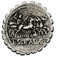 L. Scipio Asiagenus ok. 106 pne, denar serratus,