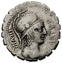 Mn. Aquillius Mn, ok. 71 pne, denar serratus, Aw: Popiersie Virtus w hełmie, Rw: Konsul Man. Aquil..