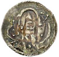 Hedeby, półbrakteat X w- naśladownictwo denarów dorestadskich Karola Wielkiego, Aw: Monogram, Rw: ..
