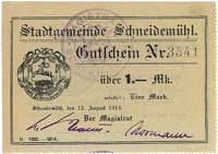 Piła (Scheidemühl)- 1 marka 12.08.1914, Keller 358.b