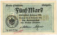 Pleszew powiat (Kreis Pleschen)- 5, 10 i 20 marek 4.11.1918, Keller 419.01, 02., 03, łącznie 3 szt..