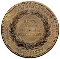 Jan Matejko-medal autorstwa Barre’a 1875 r., Aw: Popiersie w prawo i napis, Rw: Napis poziomy w wi..