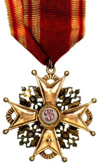 Krzyż Orderu św. Stanisława, 3 klasa, (koniec XIX w). złoto, punca 56 (próba 585), 42 x 42 mm, 10...
