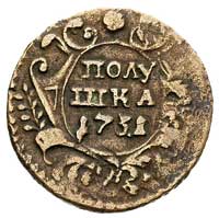 połuszka 1731, Moskwa, moneta wybita na kopiejce Piotra II z 1728 roku, 2.84 g