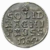 szeląg 1760, Królewiec, Bitkin 796 R1, rosyjska moneta okupacyjna dla Prus, ładnie zachowany egzem..