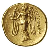 MACEDONIA, Aleksander III 336-323 r. pne, stater, Aw: Głowa Ateny w prawo, Rw: Nike z wieńcem w le..